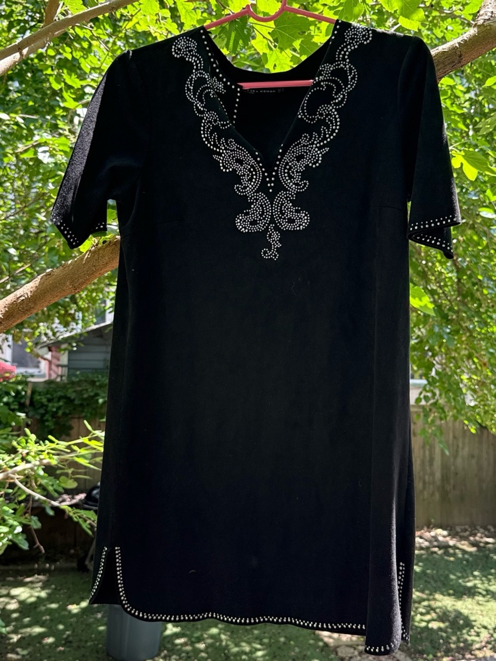 Zara Black V-Neck Tunic with Silver Stud Detailing